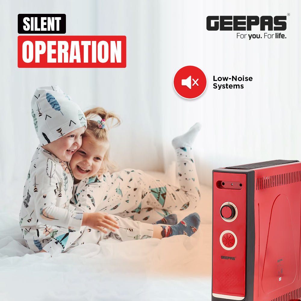 Geepas GQH9108 2200W Quartz Heater | 2 Heat Settings| Silent Operation| Adjustable Thermostat | Portable Design with Wheels| Energy Efficient & Safe | 2 Years Warranty