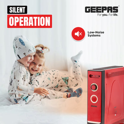 Geepas GQH9108 2200W Quartz Heater | 2 Heat Settings| Silent Operation| Adjustable Thermostat | Portable Design with Wheels| Energy Efficient & Safe | 2 Years Warranty
