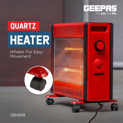 Geepas Quartz Heater GQH9109 | 2 Heat Settings | Adjustable Thermostat | Silent Operation| Instant Heating for Home & Office | Energy Efficient |  2 Years Warranty