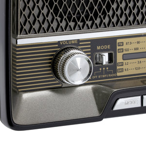 Geepas GR13016  Rechargeable Radio | Bluetooth | USB | TF & 4-Band Radio | Classic Wooden Design | Long-Lasting Battery | Portable Music Player | 2-Year Warranty