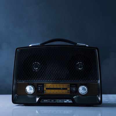 Geepas GR13016  Rechargeable Radio | Bluetooth | USB | TF & 4-Band Radio | Classic Wooden Design | Long-Lasting Battery | Portable Music Player | 2-Year Warranty