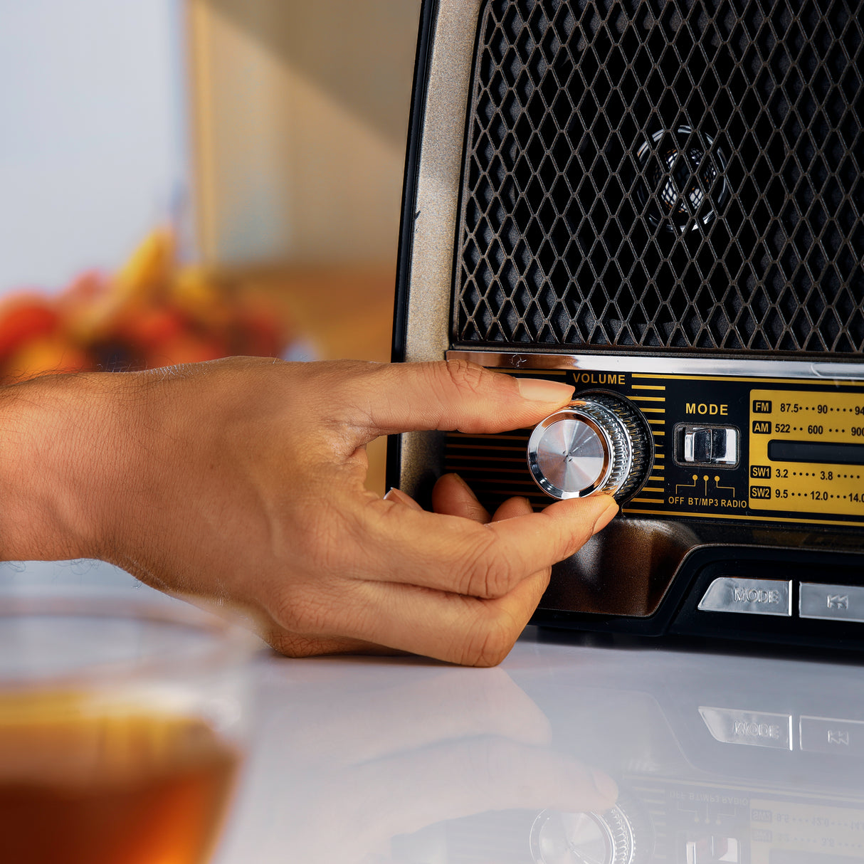 Geepas GR13016  Rechargeable Radio | Bluetooth | USB | TF & 4-Band Radio | Classic Wooden Design | Long-Lasting Battery | Portable Music Player | 2-Year Warranty