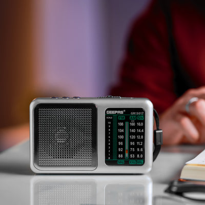 Geepas Rechargeable Radio with Bluetooth-GR13017|BT/FM/AM/SW/TF,3 Band Radio|DC 3V (AAAx2)|Perfect for Home, Office Etc. Retro Design and Premium Quality|2 Years Warranty