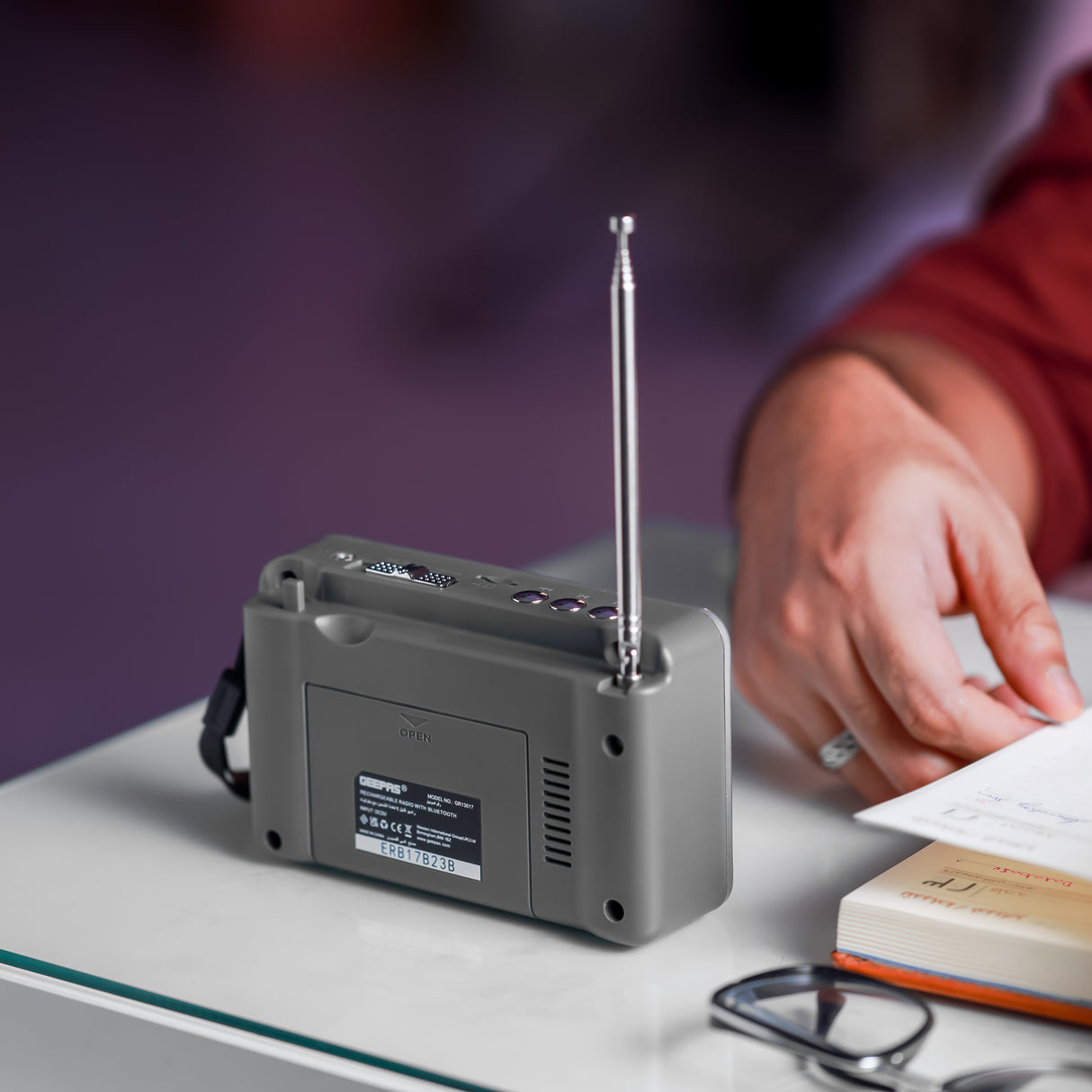 Geepas Rechargeable Radio with Bluetooth-GR13017|BT/FM/AM/SW/TF,3 Band Radio|DC 3V (AAAx2)|Perfect for Home, Office Etc. Retro Design and Premium Quality|2 Years Warranty
