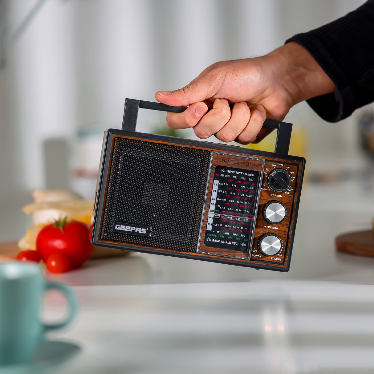 Geepas GR6842 Rechargeable Radio - BT/USB/SD /TF Music Player | Bluetooth Speaker | Lightweight Portable FM Radio | 10 Band Radio  | Stylish Retro Design