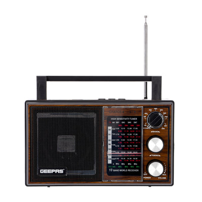 Geepas GR6842 Rechargeable Radio - BT/USB/SD /TF Music Player | Bluetooth Speaker | Lightweight Portable FM Radio | 10 Band Radio  | Stylish Retro Design