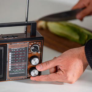 Geepas GR6842 Rechargeable Radio - BT/USB/SD /TF Music Player | Bluetooth Speaker | Lightweight Portable FM Radio | 10 Band Radio  | Stylish Retro Design