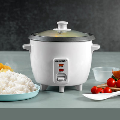 Geepas Personal Rice Cooker GRC1828 | 0.6L Compact Capacity | Ideal for Cooking & Keeping Food Warm |  Energy Efficient, Easy to Clean & Durable Design | 2 Years Warranty