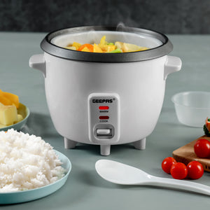 Geepas Personal Rice Cooker GRC1828 | 0.6L Compact Capacity | Ideal for Cooking & Keeping Food Warm |  Energy Efficient, Easy to Clean & Durable Design | 2 Years Warranty
