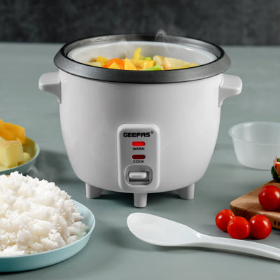 Geepas Personal Rice Cooker GRC1828 | 0.6L Compact Capacity | Ideal for Cooking & Keeping Food Warm |  Energy Efficient, Easy to Clean & Durable Design | 2 Years Warranty