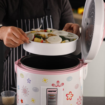 Geepas GRC35023 3.2L Automatic Rice Cooker | Cook, Steam & Keep Warm | Non-Stick Inner Pot | Detachable Cord | Includes Measuring Cup & Spoon | White | 2Y Warranty