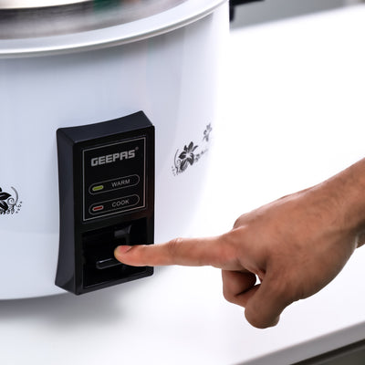 Geepas Commercial Rice Cooker GRC4322 | 8L Large Capacity | 2500W Powerful Heating | Cook & Keep Warm Function | Removable Aluminium Inner Pot|   2 Years Warranty