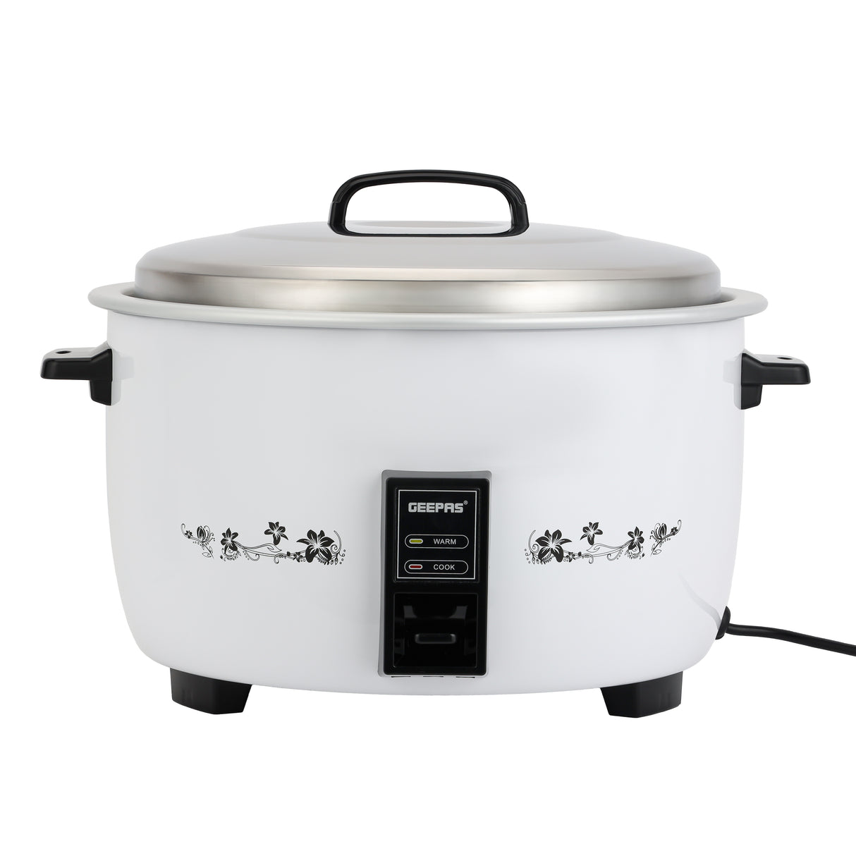 Geepas 8.0 L Commercial Rice Cooker- GRC4322H/ Durable Construction, Includes Cook, Keep Warm Functions, with Stainless Steel Lid, Aluminum Inner Steamer, White