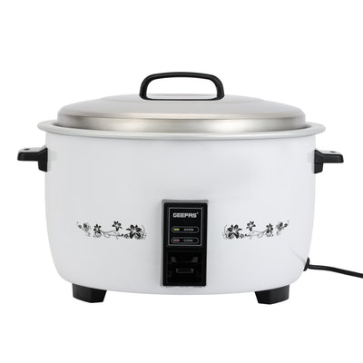 Geepas 8.0 L Commercial Rice Cooker- GRC4322H/ Durable Construction, Includes Cook, Keep Warm Functions, with Stainless Steel Lid, Aluminum Inner Steamer, White