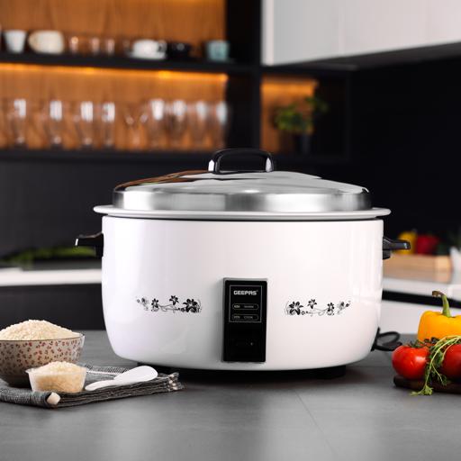 Geepas Commercial Rice Cooker GRC4323 | 10L Capacity |  2800W Power | Cook & Keep Warm Function | Durable Aluminium Inner Pot | Stainless Steel Lid | 2 Years Warranty