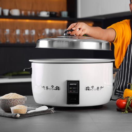 Geepas Commercial Rice Cooker GRC4323 | 10L Capacity |  2800W Power | Cook & Keep Warm Function | Durable Aluminium Inner Pot | Stainless Steel Lid | 2 Years Warranty