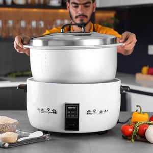 Geepas Commercial Rice Cooker GRC4323 | 10L Capacity |  2800W Power | Cook & Keep Warm Function | Durable Aluminium Inner Pot | Stainless Steel Lid | 2 Years Warranty