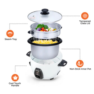 Geepas GRC4325 Multi-Function Rice Cooker | 1L Capacity|  Perfect for Cooking, Steaming & Keeping Food Warm |  Energy Efficient & Easy to Clean Design | 2 Years Warranty