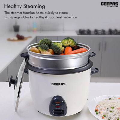 Geepas Automatic Rice Cooker GRC35011 | 1.5L Capacity | 500W Power | 3-in-1 Function Cook, Steam & Keep Warm | Durable Non-Stick Inner Pot  |   2 Years Warranty
