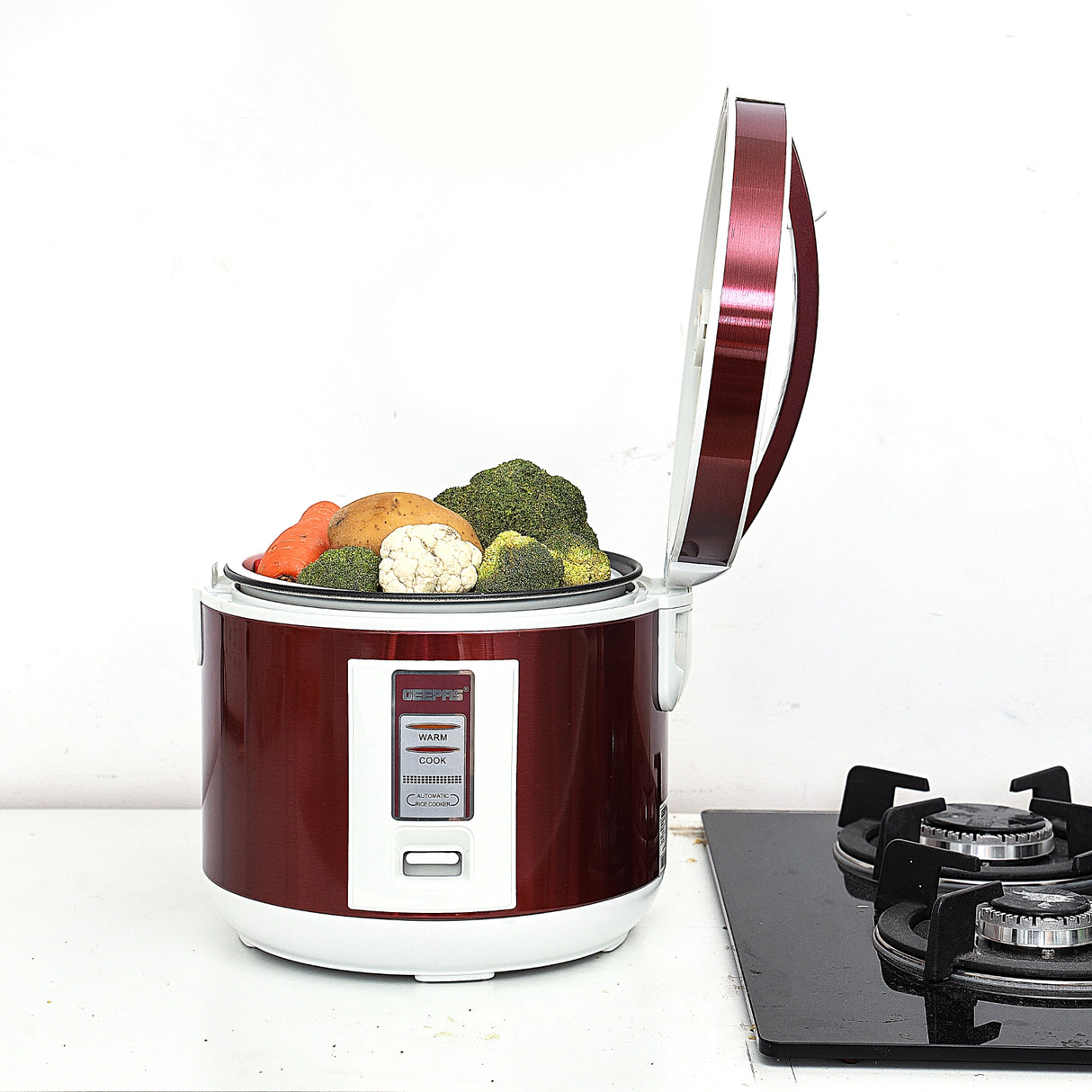 Geepas Stainless Steel Rice Cooker GRC4328 | 1.5L Capacity |Cook, Steam & Keep Warm | Durable Stainless Steel Body, Non-Stick Inner Pot & Easy to Clean | 2 Years Warranty