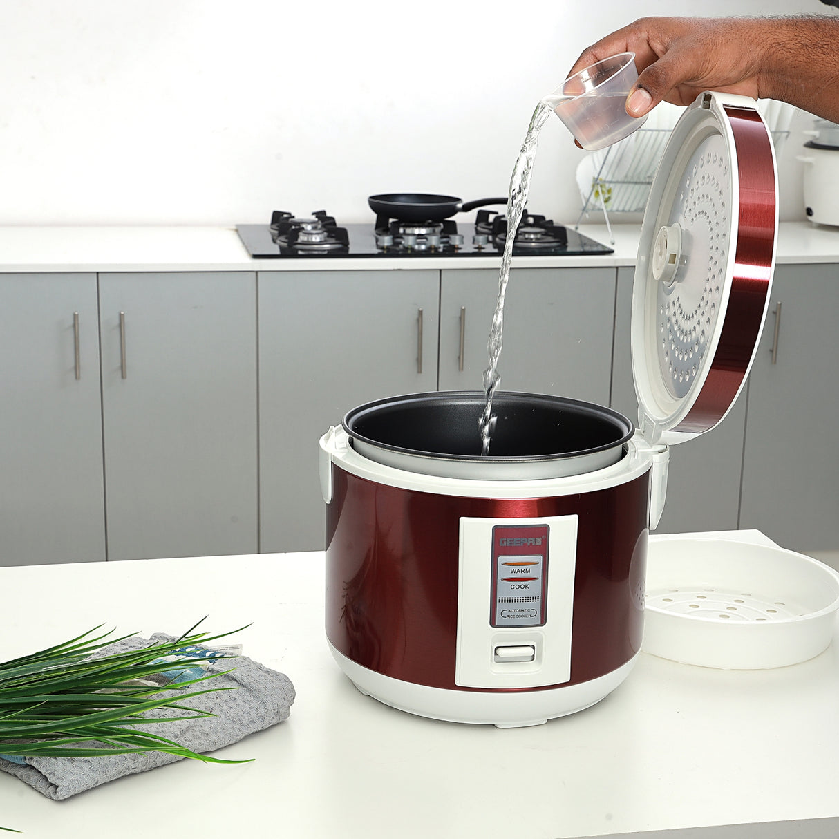 Geepas Stainless Steel Rice Cooker GRC4328 | 1.5L Capacity |Cook, Steam & Keep Warm | Durable Stainless Steel Body, Non-Stick Inner Pot & Easy to Clean | 2 Years Warranty