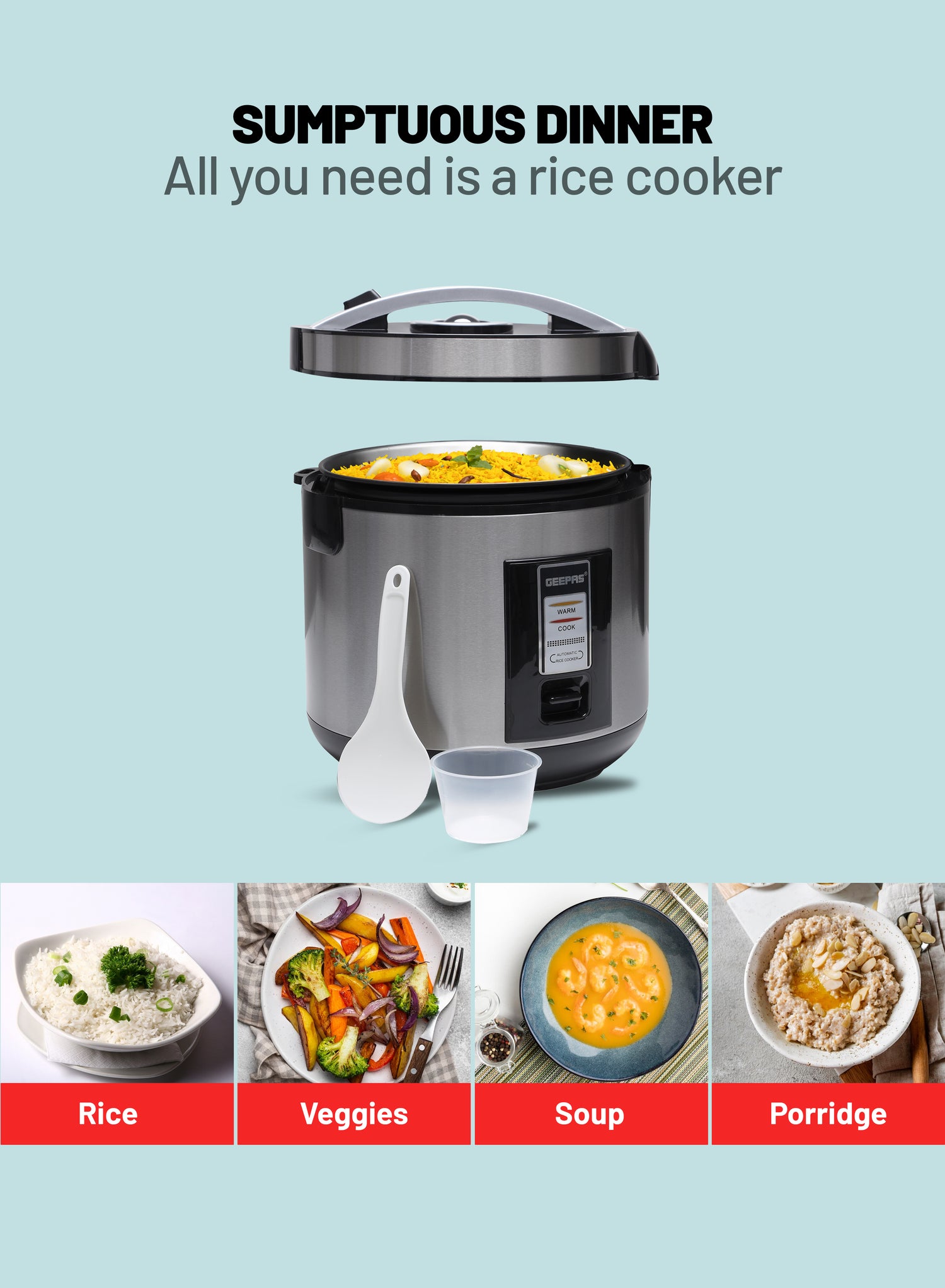 Geepas L Automatic Rice Cooker- GRC4330 - Main Image