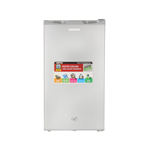 Geepas Single Door Refrigerator- GRF115SPEH/ Quick Cooling with Temperature Control/ Tempered Glass Shelves, Transparent Door Basket