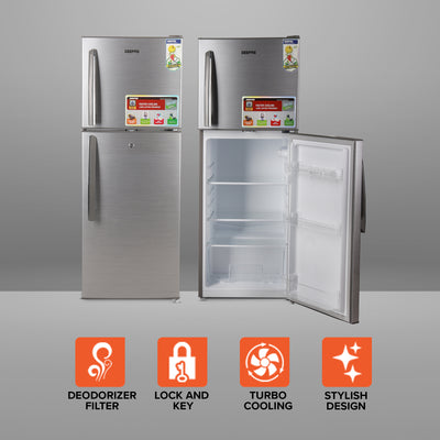 Geepas Double Door Refrigerator - Free Standing Durable Double Door Refrigerator, Gross 200L & Net 138L capacity, Quick Cooling & Long-lasting Freshness, Low Noise, Low Energy Consumption, Defrost Refrigerator | 1 Year Warranty