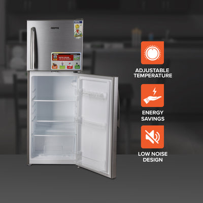 Geepas Double Door Refrigerator - Free Standing Durable Double Door Refrigerator, Gross 200L & Net 138L capacity, Quick Cooling & Long-lasting Freshness, Low Noise, Low Energy Consumption, Defrost Refrigerator | 1 Year Warranty