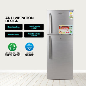 Geepas Double Door Refrigerator - Free Standing Durable Double Door Refrigerator, Gross 200L & Net 138L capacity, Quick Cooling & Long-lasting Freshness, Low Noise, Low Energy Consumption, Defrost Refrigerator | 1 Year Warranty