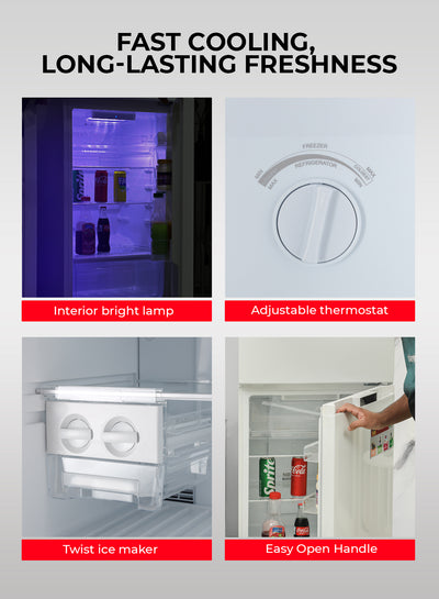 Geepas Double Door Total No-Frost Refrigerator- GRF2708WPN-U/ 270L Gross/ 200L Net Capacity, Quick Cooling, Low Noise Operation/ Equipped with Glass Shelves, Chrome Bottle Holder