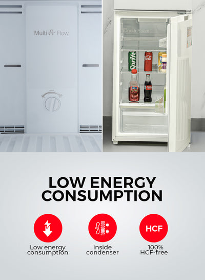 Geepas Double Door Total No-Frost Refrigerator- GRF2708WPN-U/ 270L Gross/ 200L Net Capacity, Quick Cooling, Low Noise Operation/ Equipped with Glass Shelves, Chrome Bottle Holder