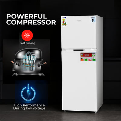 Geepas Double Door Total No-Frost Refrigerator- GRF2708WPN-U/ 270L Gross/ 200L Net Capacity, Quick Cooling, Low Noise Operation/ Equipped with Glass Shelves, Chrome Bottle Holder