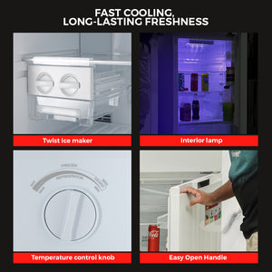 Geepas Double Door Total No-Frost Refrigerator- GRF2708WPN-U/ 270L Gross/ 200L Net Capacity, Quick Cooling, Low Noise Operation/ Equipped with Glass Shelves, Chrome Bottle Holder