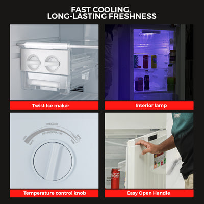 Geepas Double Door Total No-Frost Refrigerator- GRF2708WPN-U/ 270L Gross/ 200L Net Capacity, Quick Cooling, Low Noise Operation/ Equipped with Glass Shelves, Chrome Bottle Holder