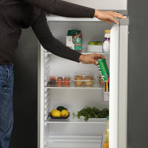Geepas Defrost Double Door Refrigerator- GRF3500SXE/ Quick Cooling, Low Noise, Adjustable Thermostat/ Equipped with Glass Shelves, Big Crystal Drawer, Silver