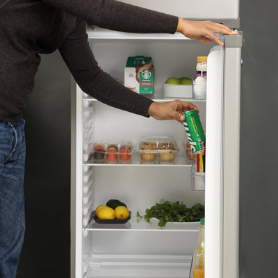 Geepas Defrost Double Door Refrigerator- GRF3500SXE/ Quick Cooling, Low Noise, Adjustable Thermostat/ Equipped with Glass Shelves, Big Crystal Drawer, Silver