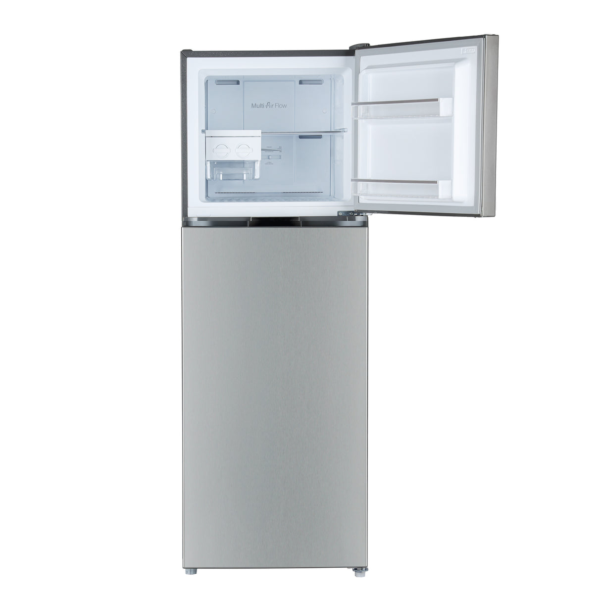 Geepas Double Door No-Frost Refrigerator- GRF4120SSXN-U/ Quick Cooling, Low Noise, Stainless Steel Finish/ Equipped with Recessed Handle, Glass Shelves, Chrome Bottle Holder, Chiller Shelf, Transparent Door Basket/ Silver, 1-Year Warranty