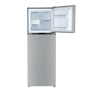Geepas Double Door No-Frost Refrigerator- GRF4120SSXN-U/ Quick Cooling, Low Noise, Stainless Steel Finish/ Equipped with Recessed Handle, Glass Shelves, Chrome Bottle Holder, Chiller Shelf, Transparent Door Basket/ Silver, 1-Year Warranty