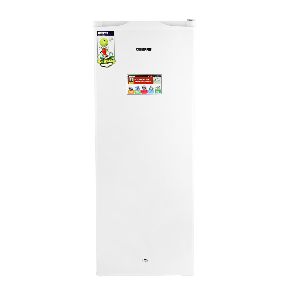 Geepas GRFU2006 Upright Freezer | 200L Capacity| -18°C Cooling| Tropical Compressor | 6 Crystal Drawers| Adjustable Thermostat|  3-Star ESMA Rating | 1-Year Warranty