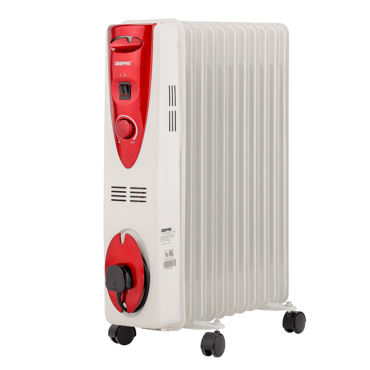 Geepas GRH28501 11 Fins Oil Filled Radiator Heater | Adjustable Thermostat | 3 Heat Settings | Silent Operation | Safety Protection & Castor Wheels for Home Heating