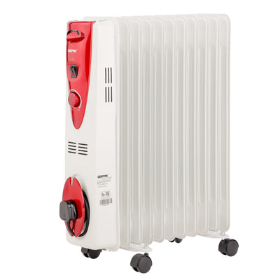 Geepas GRH28501 11 Fins Oil Filled Radiator Heater | Adjustable Thermostat | 3 Heat Settings | Silent Operation | Safety Protection & Castor Wheels for Home Heating