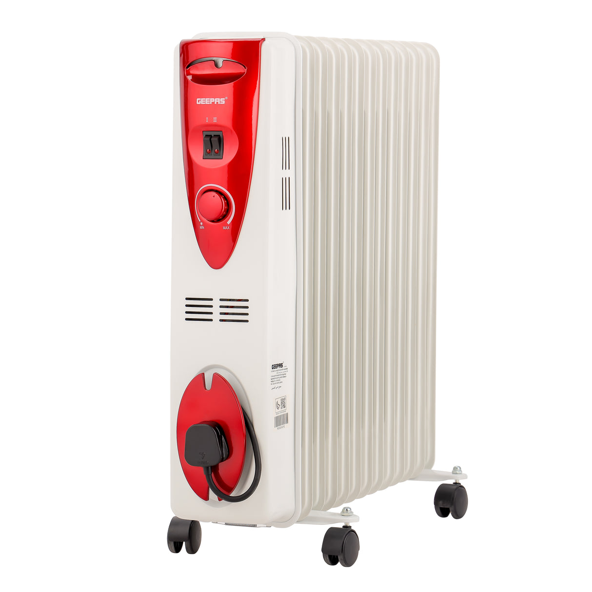 Geepas GRH28502 13 Fins Oil Filled Radiator Heater | 2500W |  Adjustable Thermostat & 3 Heat Settings | Silent Operation |Overheat Protection |Smooth Castor Wheels