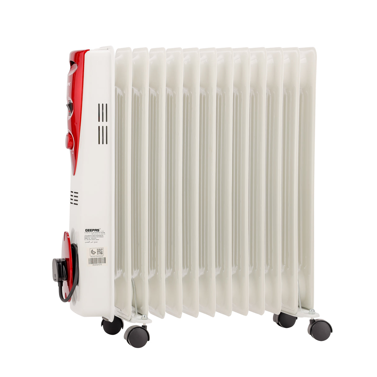 Geepas GRH28502 13 Fins Oil Filled Radiator Heater | 2500W |  Adjustable Thermostat & 3 Heat Settings | Silent Operation |Overheat Protection |Smooth Castor Wheels