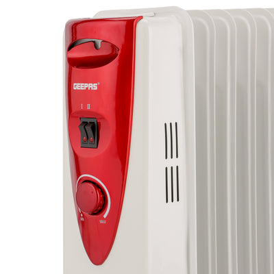 Geepas GRH28502 13 Fins Oil Filled Radiator Heater | 2500W |  Adjustable Thermostat & 3 Heat Settings | Silent Operation |Overheat Protection |Smooth Castor Wheels