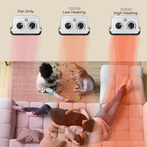 Geepas GRH28529 1500W PTC Fan Heater |Ceramic Heating Element| 2 Heat Settings 1000W/1500W| Adjustable Thermostat| Oscillation Function| Tip-Over Switch| 2 Years Warranty