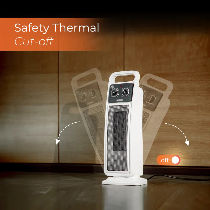 Geepas PTC Fan Heater GRH28530 | 2000W Ceramic Heater with Adjustable Thermostat & Safety Tip-Over Switch | Fast Heating | Overheat Protection |  2 Years Warranty