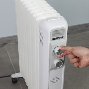 Geepas GRH28534UK 2500W Oil Filled Radiator Heater | 13 Fins| 3 Heat Settings| Adjustable Thermostat| Silent Operation| Overheat & Thermal Safety | 2 Years Warranty