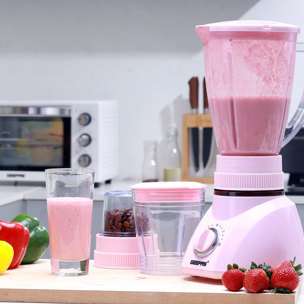 Geepas 3-in-1 Blender, 1.6L Blender Jar Mixer Grinder, GSB1514 | 400W Grinder with Dry Mill & Mincer Attachments | 2 Speed with Pulse Function | Wet Jar, Dry Jar and Chutney Jar