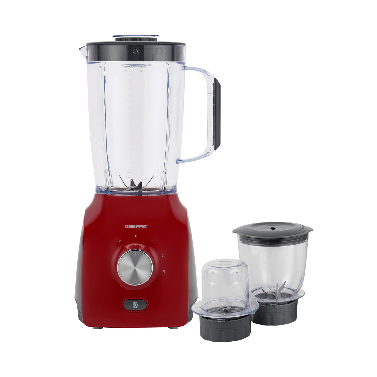 Geepas 3-in-1 Blender- GSB44034N/ 600 W, Powerful Motor with 3 Speed Setting and Pulse/ Transparent Jars with Stainless Steel Blade, Grinder, Chopper Attachment
